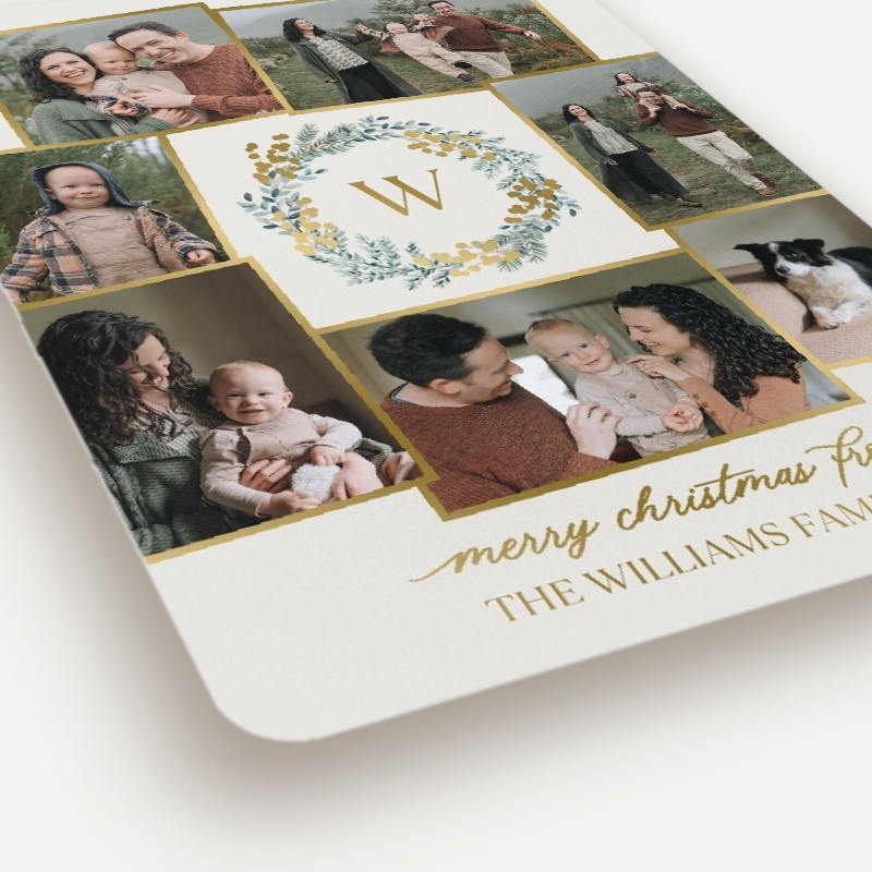Wreath Monogram Holiday Card Wreath Monogram 6x8 Beige Holiday Card