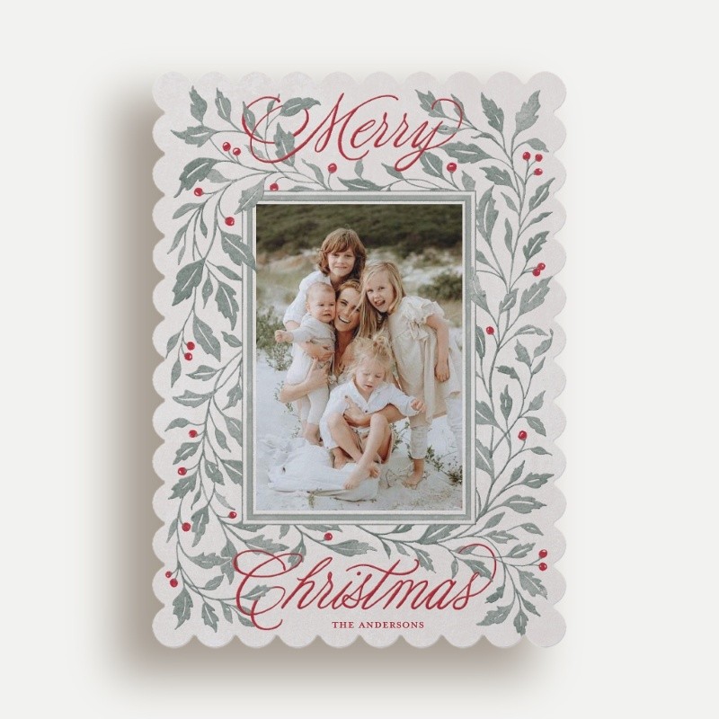 Holly Frame Holiday Card Holly Frame 5x7 Beige Holiday Card