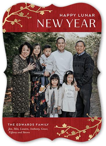 Blossoms Corner 5x7 Red  Lunar New Year Card