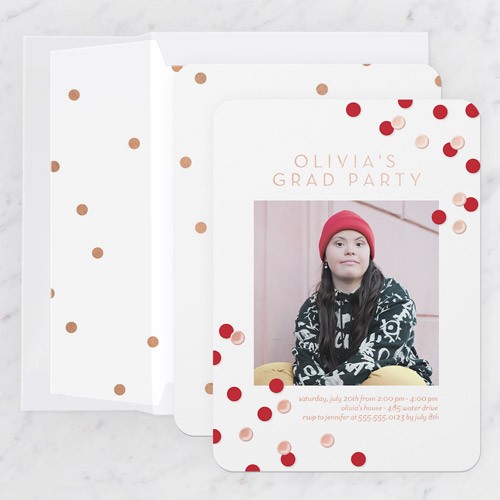 Collegiate Confetti 5x7 White  Graduation Invitation