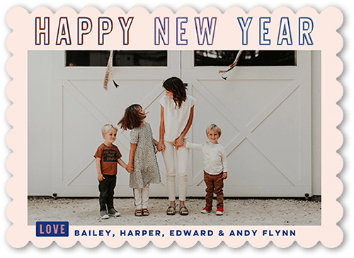 Modern Color 5x7 Pink  New Year's Card