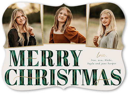 Art Deco Plaid 5x7 Green  Holiday Card