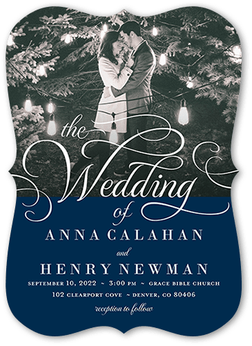 Wedding Invitations: Classic Calligraphy Rustic 5x7 Flat Blue 1 Photo Pearl Shimmer Cardstock Bracket Shutterfly