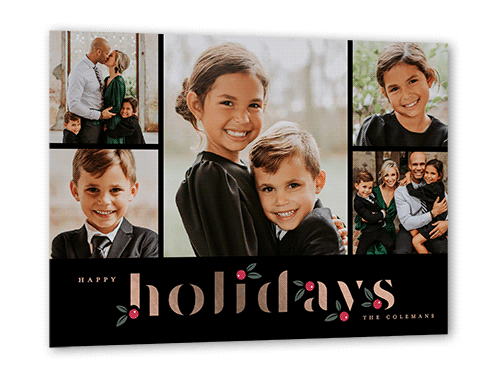 Holly Berry 5x7 Black  Holiday Card