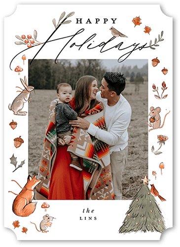 Woodland Critters 5x7 White  Holiday Card