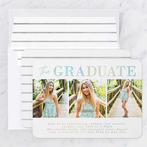 Shining Style 5x7 Green  Graduation Invitation