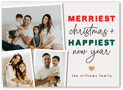 Multicolor Merry 5x7 Red  Holiday Card