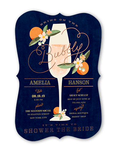 Sweet Nectarine 5x7 Foil Stamped 5x7 Blue  Bridal Shower Invitation