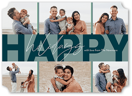 Happy Stripe 5x7 Blue  Holiday Card