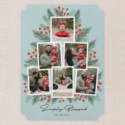 Religious Christmas Cards: Lush Greenery Greetings 5x7 Portrait Flat Blue 5+ Photos Signature Smooth Cardstock Ticket Shutterfly