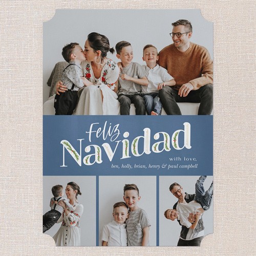 Tarjetas De Navidad: Classic Christmas Charm 5x7 Portrait Flat Blue 5+ Photos Signature Smooth Cardstock Ticket Shutterfly