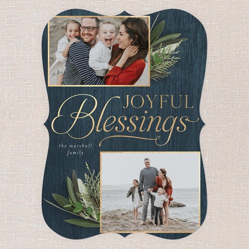 Religious Christmas Cards: Evergreen Blessings 5x7 Flat Blue 5+ Photos Pearl Shimmer Cardstock Bracket Shutterfly