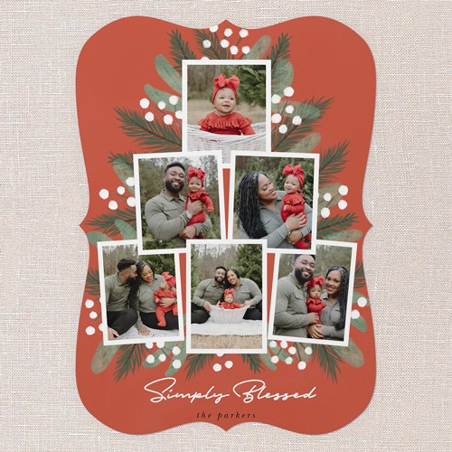 Religious Christmas Cards: Lush Greenery Greetings 5x7 Portrait Flat Red 5+ Photos Signature Smooth Cardstock Bracket Shutterfly
