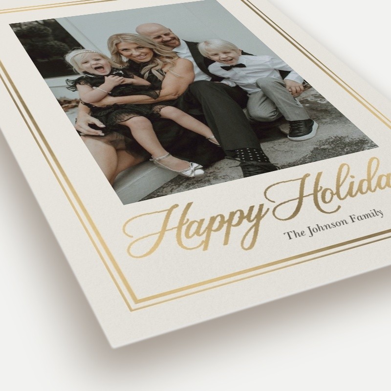 Script Border Holiday Card Script Border 5x7 Beige Holiday Card