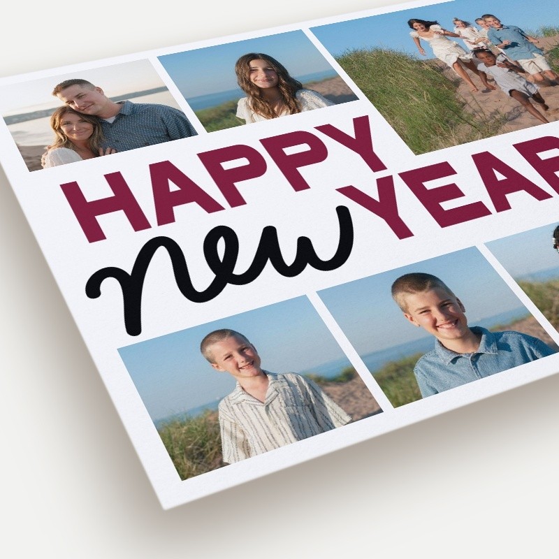 Bold Script Collage New Year's Card Bold Script Collage 5x7 White New Year's Card