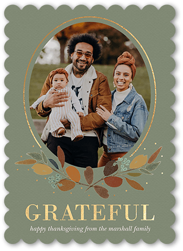 Delicate Leaves 5x7 Green  Thanksgiving Card