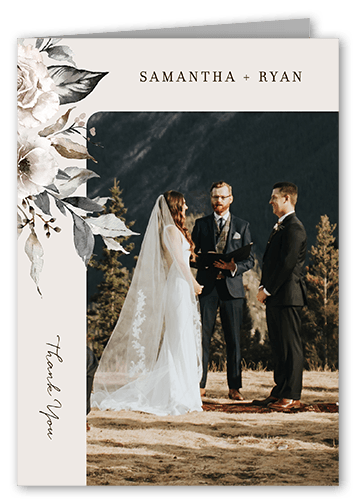 Neutral Florals 3x5 Gray  Thank You Card