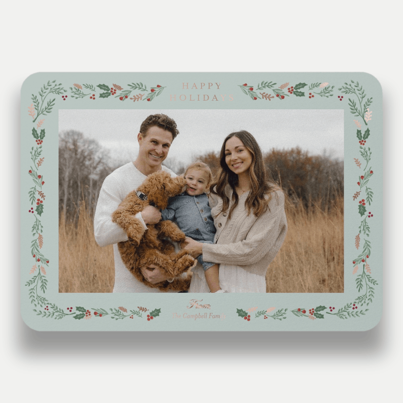 Painted Holly Frame Holiday Card