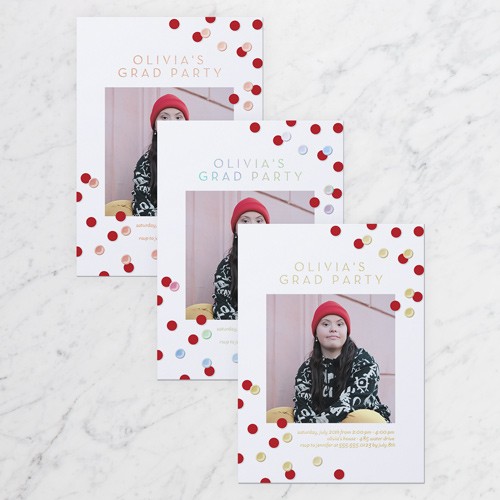 Collegiate Confetti 5x7 White  Graduation Invitation