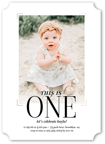 Minimal One 5x7 White  Birthday Invitation