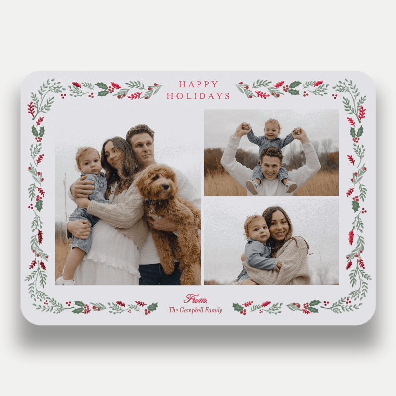 Painted Holly Frame Holiday Card