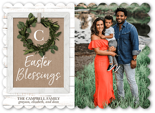 Burlap Wreath 5x7 White  Easter Card