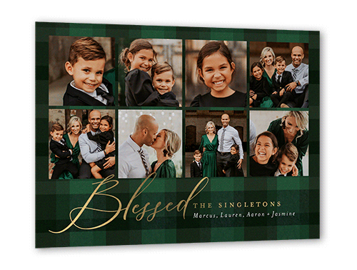 Joyful Holiday Plaid 5x7 Green  Holiday Card
