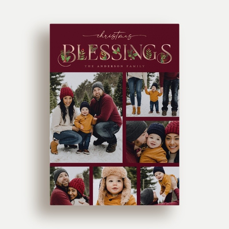 Religious Christmas Foil Cards: Classic Statement 5x7 Flat Red Rose Gold Foil 5+ Photos Foil Cardstock Square Shutterfly