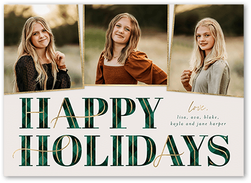 Art Deco Plaid 5x7 Green  Holiday Card