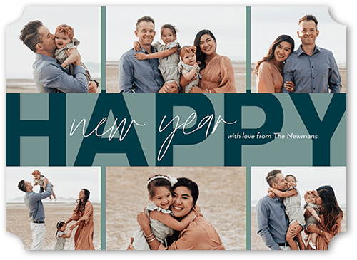 Happy Stripe 5x7 Blue  Holiday Card