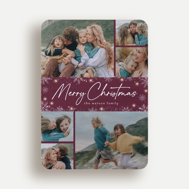 Snowflurry Script Holiday Card Snowflurry Script 5x7 Red Holiday Card