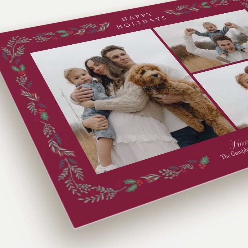 Painted Holly Frame Holiday Card